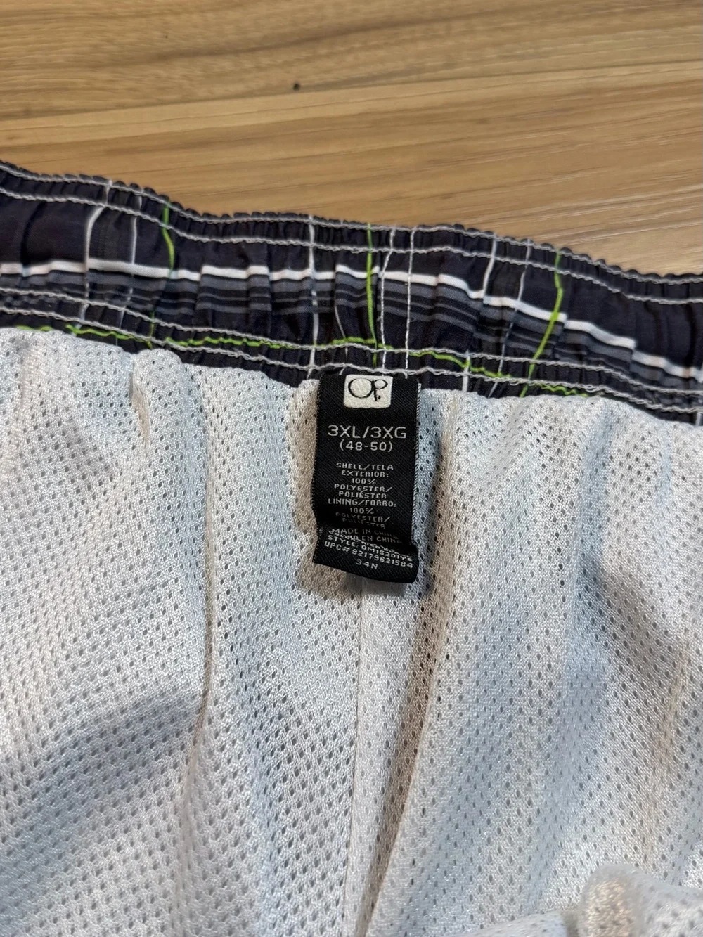 OP Men's Black and Navy Plaid Swim Shorts